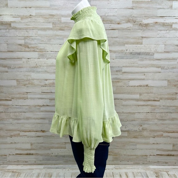Anthropologie English Factory Mock Neck Ruffle Top Womens Size XS Green Smocked - Picture 6 of 15